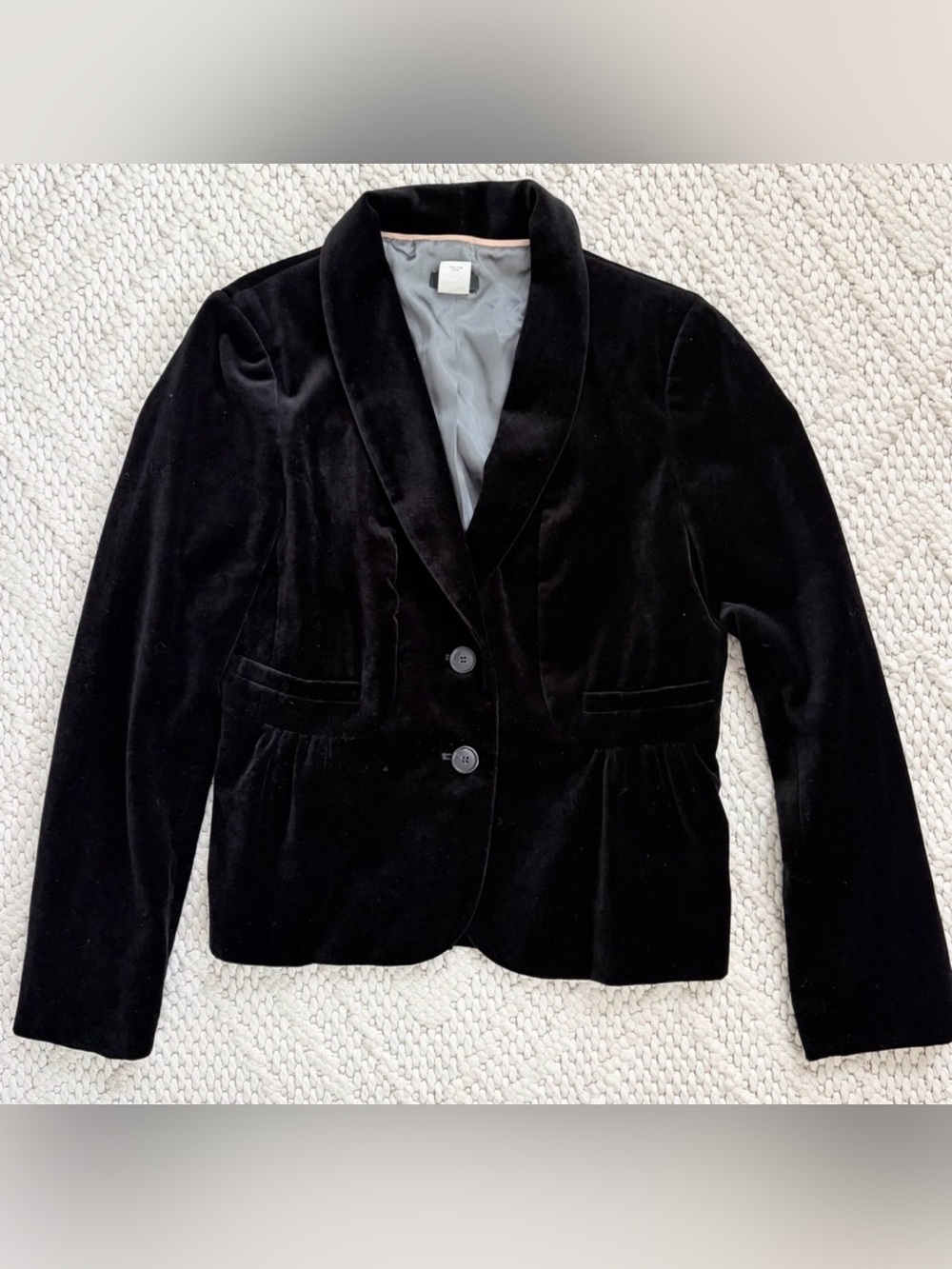 J Crew Black Velvet Eden Blazer Jacket Peplum Back Womens Size 8 EUC